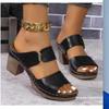 New large-size open-toed high-heeled slippers women's new thick-heeled embossed fashion cool slippers