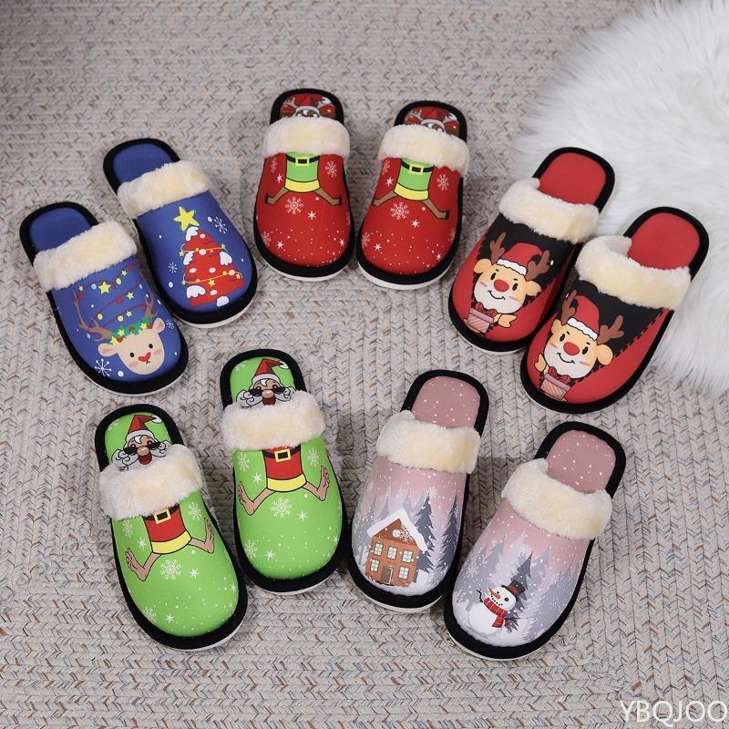 Christmas Casual Women's Slippers 2024 Winter Fabric Cartoon Design Waterproof Cap Anti Slip Flat Slippers Warm Wear-resistant