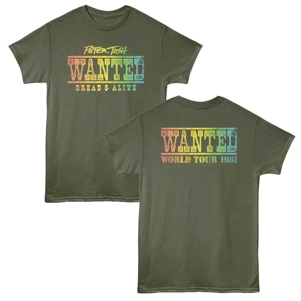 

Peter Tosh - Wanted World Tour - 2-Sided Print Adult T-Shirt - Military Green L