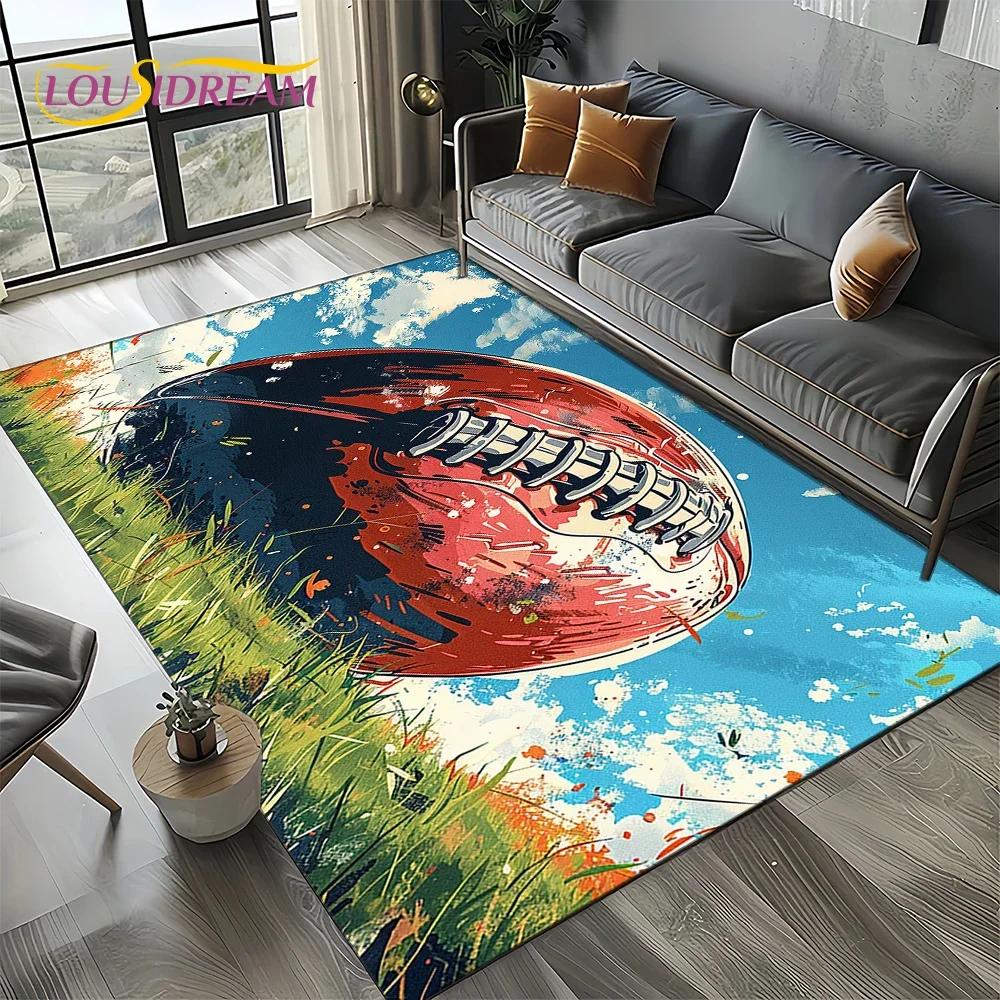 Tapis de dessin animé Terrain de rugby Rugby Football américain Tapis pour salon Chambre Décoration de maison Canapé, Tapis de sol antidérapant