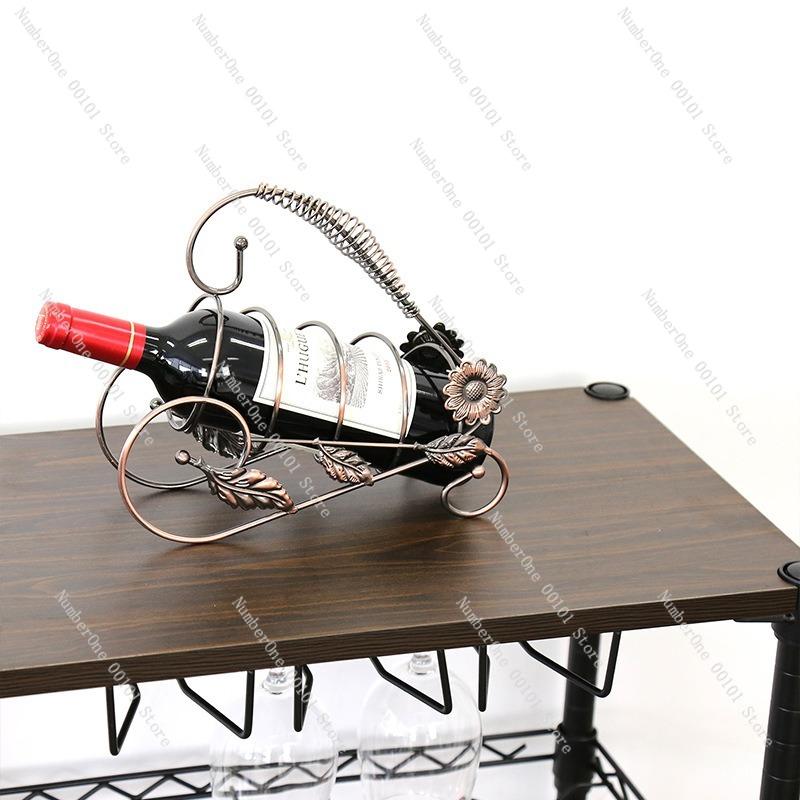 Multi-Layer Red Wine Storage Rack with Hanging Wine Glass Holders, Wooden Top Layer for Display, Elegant Wine Rack Home Bars