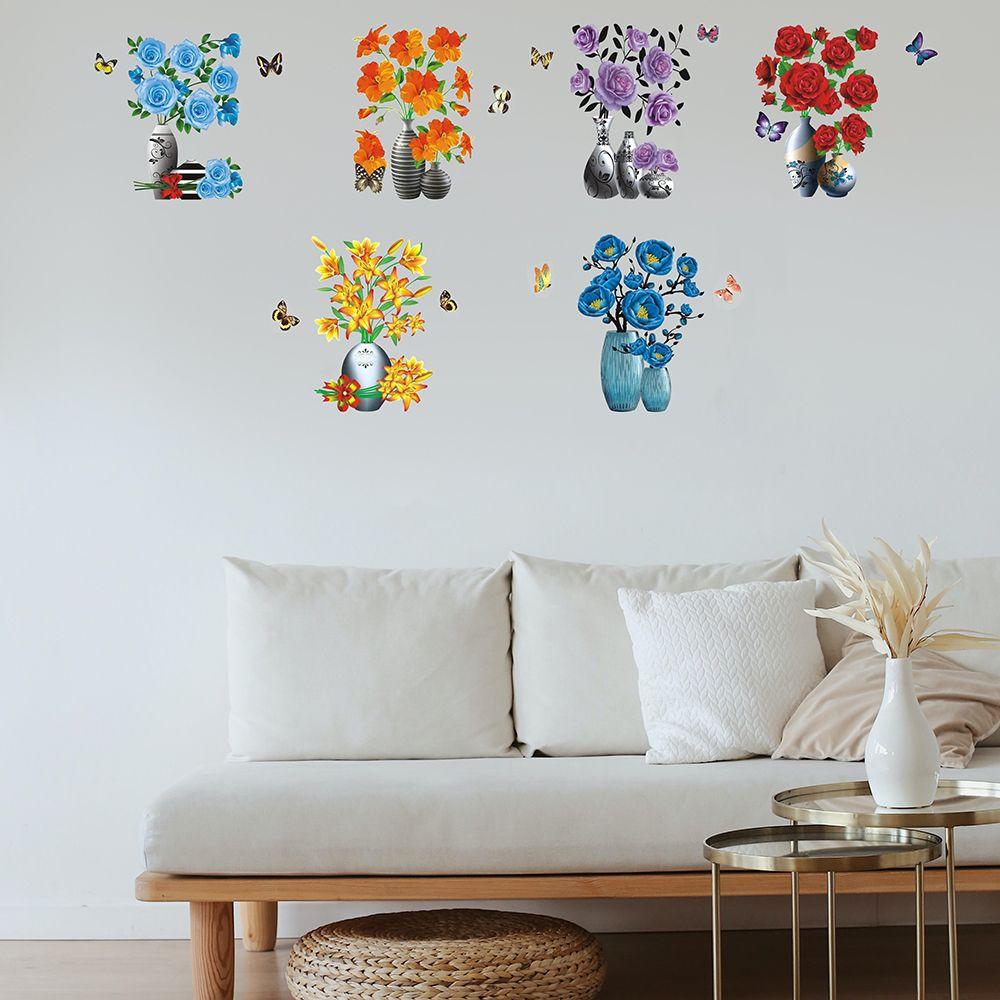 

Active Lifelike Overlay design Odorless Reusable Safety 3D vase Wall decor Sticker Adhesive flowers
