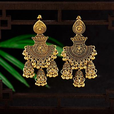 New Ethnic Vintage Women 'S Geometric Turkish Jhumka Earrings Indian Jewelry Gold Bell Tassel Dangling Earrings Turkey Jewelry