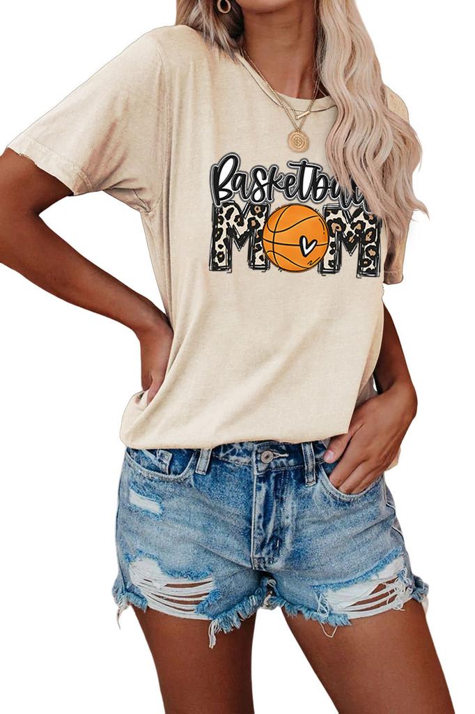 Summer crewneck Tshirt basketball mom print new loose fashion shortsleeved top Womens casual pullover