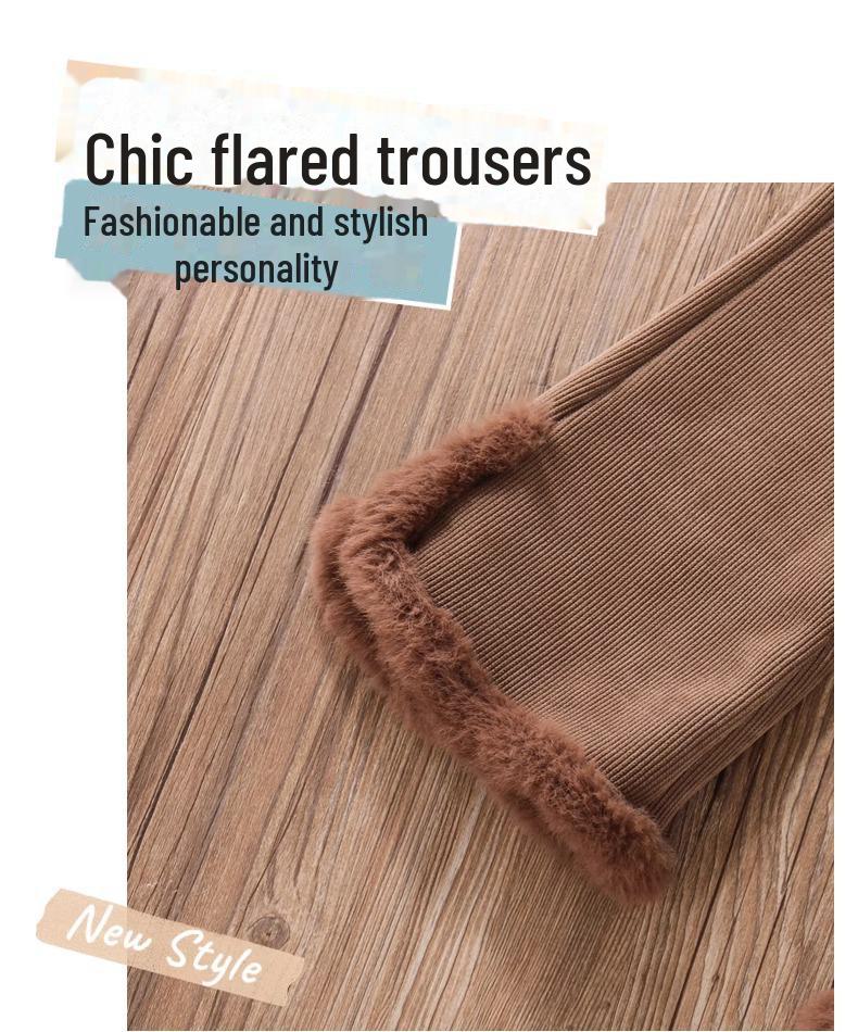 Pantaloni de iarnă pentru fete, cu talie înaltă, din catifea reiată - Groși, călduroși, la modă, cu crac clopot