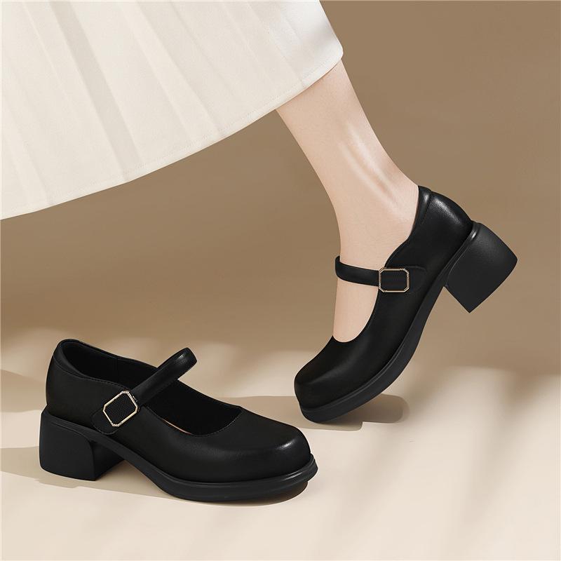 British Style Loafers Retro Uniform Single Shoes Fashion Mid Heel.cm Spring New Small Leather Shoes Black Women's Shoes