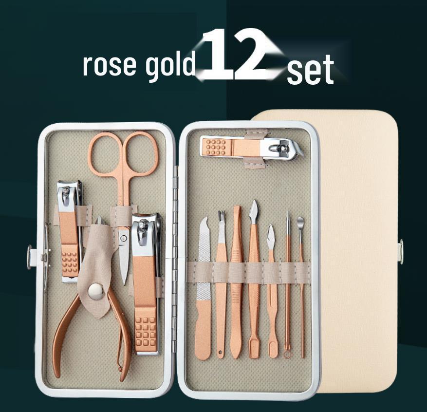 Rose Gold 18-Piece Stainless Steel Manicure Set - Nail Clippers & Art Tools