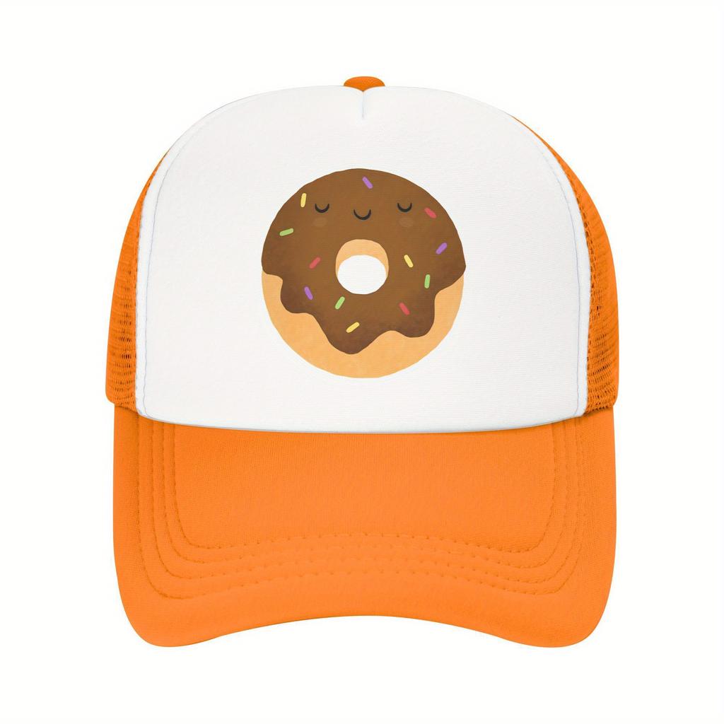 Sleepy Chocolate Donut Trucker Hat Adjustable Mesh Baseball Cap Cute Food Graphic Unisex Travel