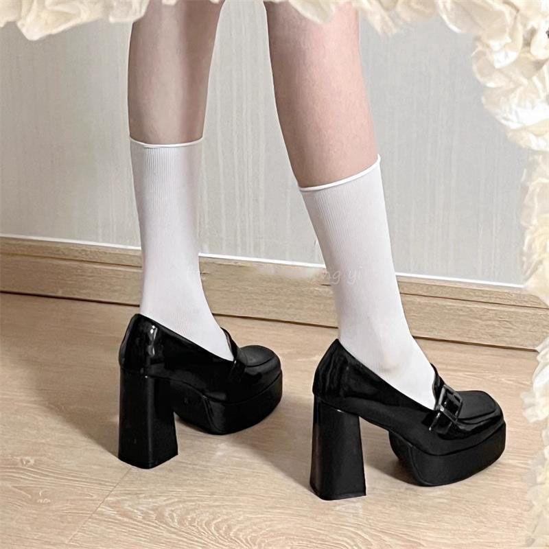 Height-increasing shallow mouth with skirt single shoes women's new spring and autumn black retro Japanese jk thick-soled Mary Jane small leather