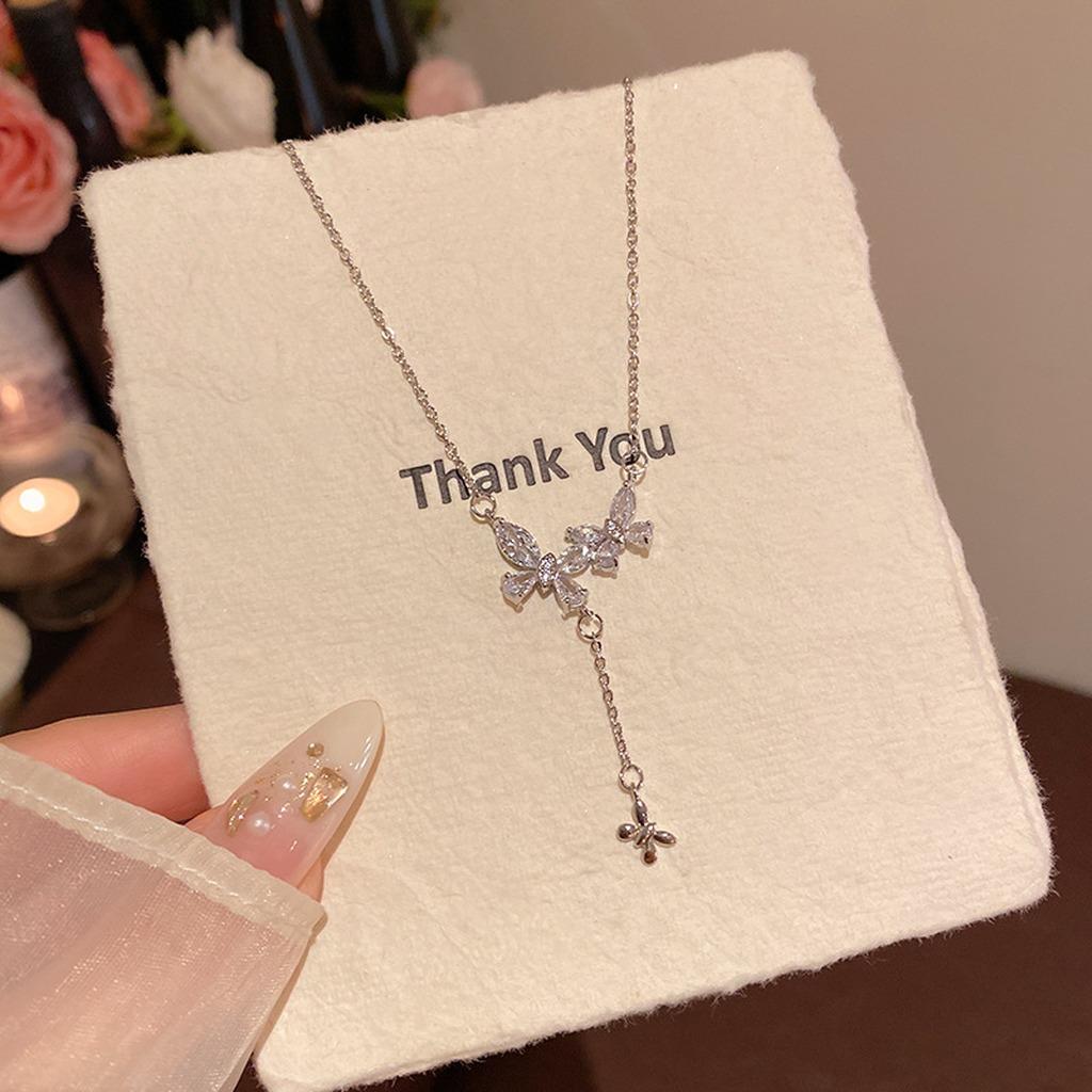 Fashion Jewelry Necklace Cubic Zirconia Sparkling Cubic Zirconia Necklace Butterfly Pendant Necklace Color-Retaining For Parties
