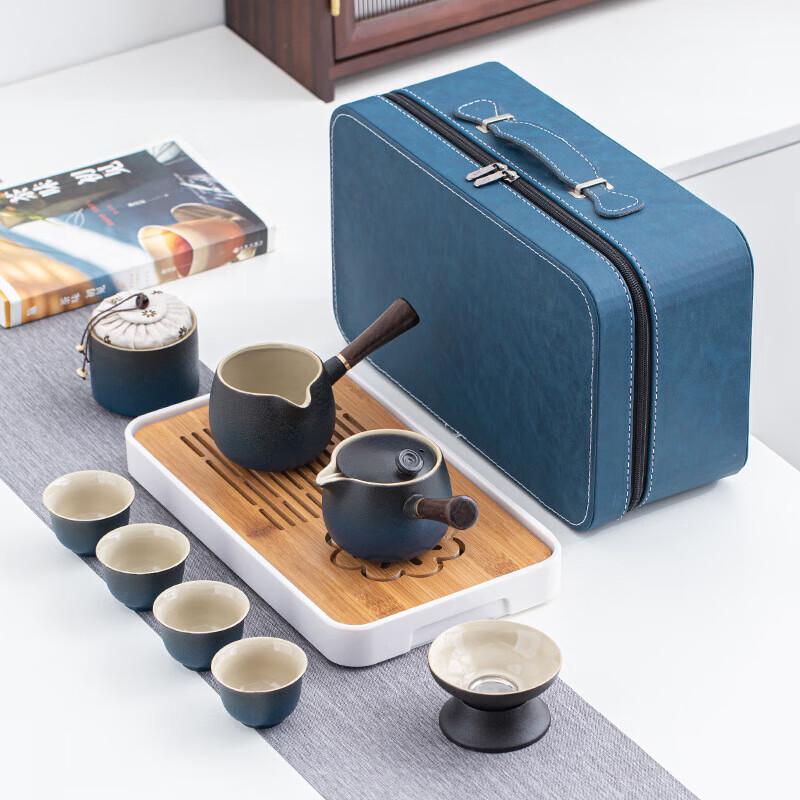 YUNYAN Black Pottery Gongfu Tea Set with Side Handle Pot
