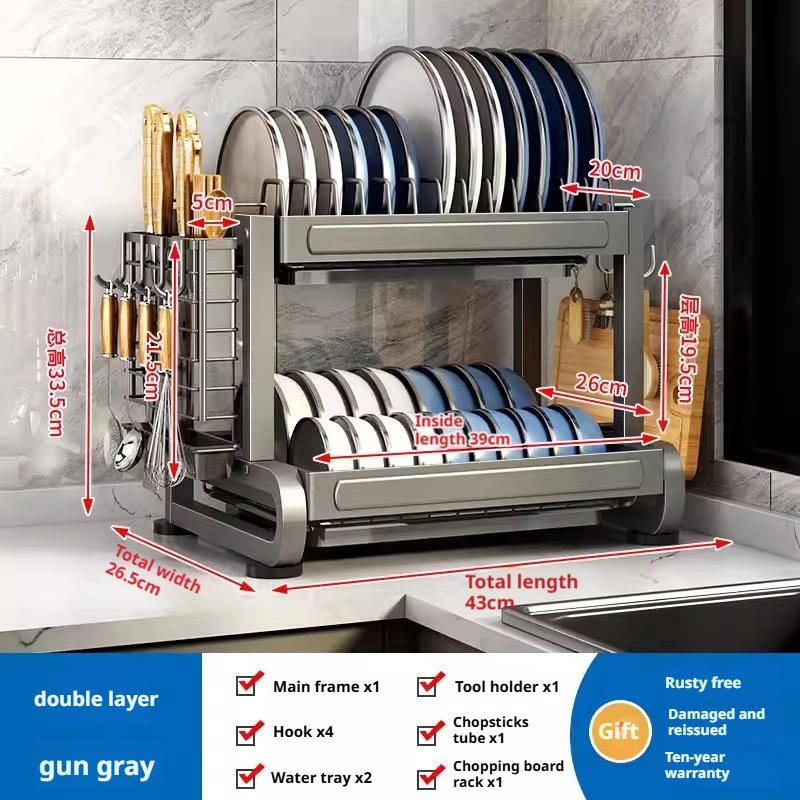Для кухни Сушилка для посуды и мисок Стойка для хранения Органайзер для посуды для столешницы Корзина для сушки Бытовая Стойка-полка для сушки посуды 32440₽