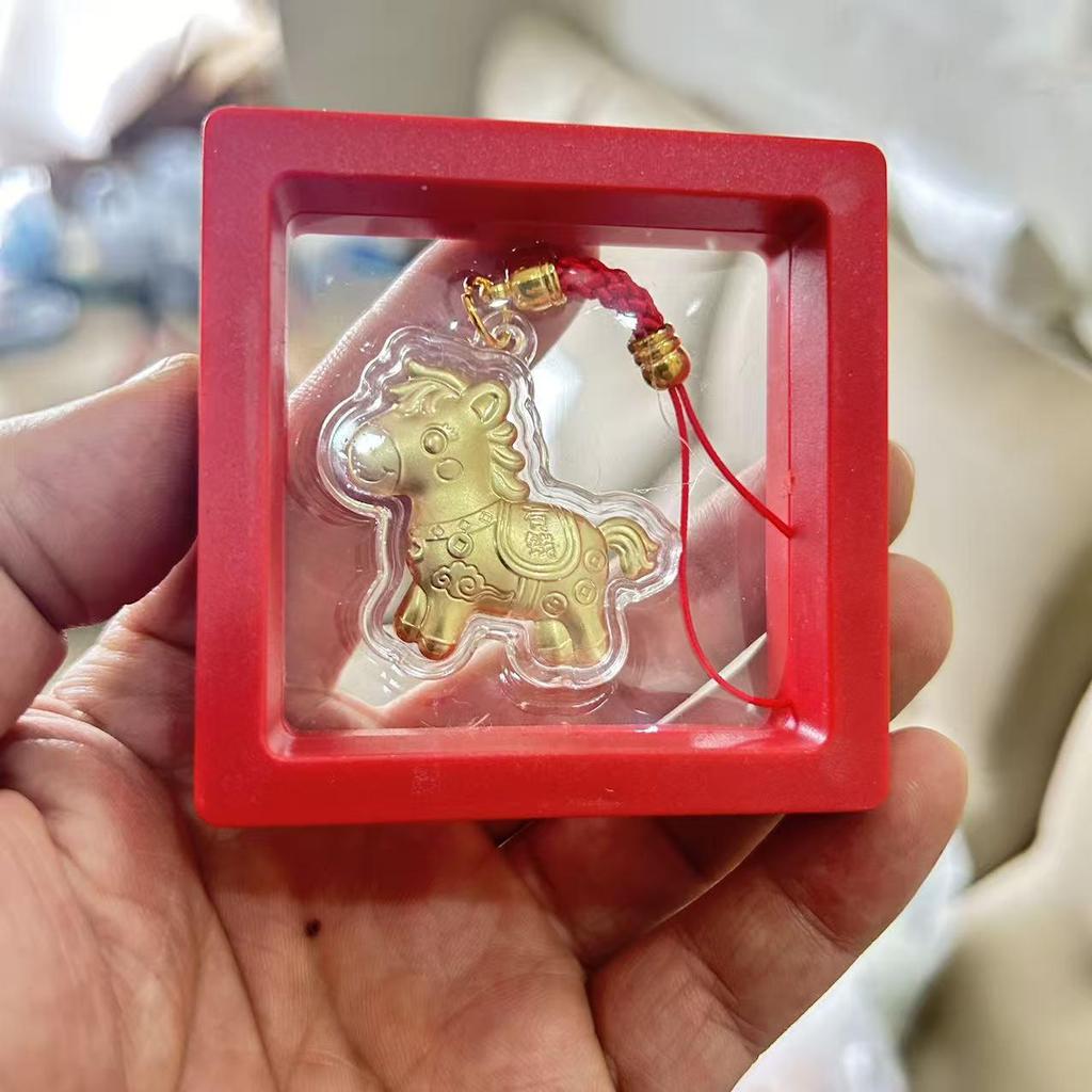 2026 Year of the Horse Solid Gold Cartoon Pony Keychain with Red Cord – New Year Gift.