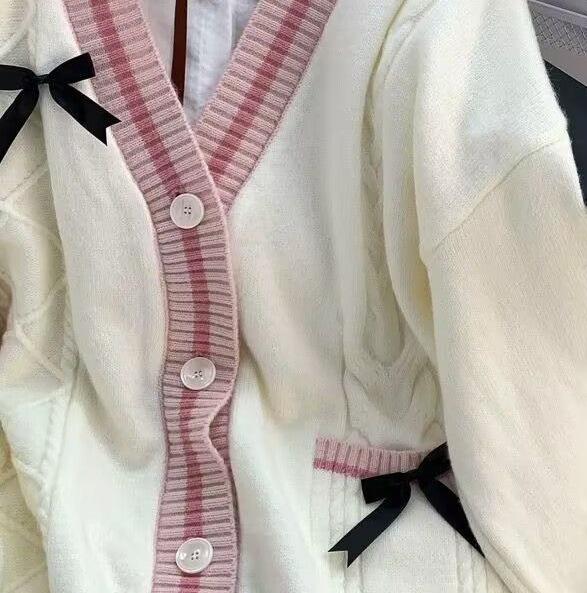 Korean Style Loose Knit Cardigan with Bow Knot - Autumn/Winter 2026
