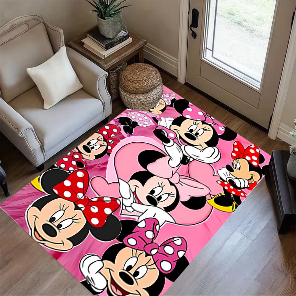 Minnie Mouse Floral Fantasy Area Rug Suitable for Dormitory Playrooms Dining Room Kitchen Antislip Carpet Office home decor Gift for Festivals