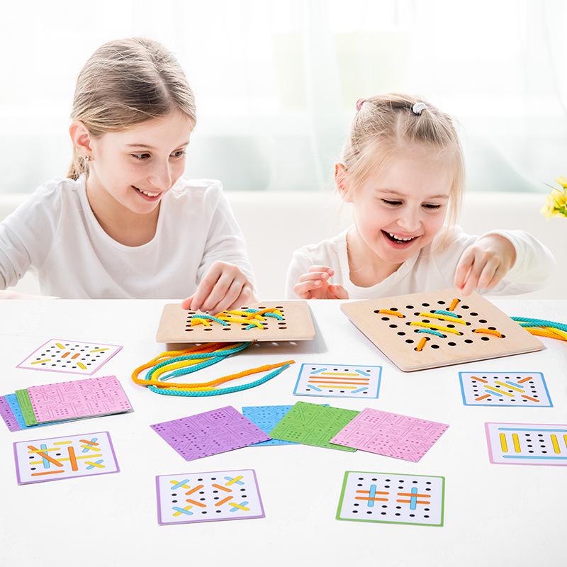 Children's Educational Threading Board Toy for Concentration and Logical Thinking, Handmade Shoelace Trainer for Ages 3-6