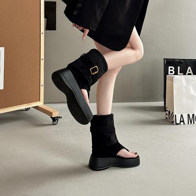 Mode, schlichtes Temperament, vielseitige Zehen-Kaltstiefel mit dicker Sohle und Absatz, Damen 2025 Sommer neue bequeme Außen-Sandalen
