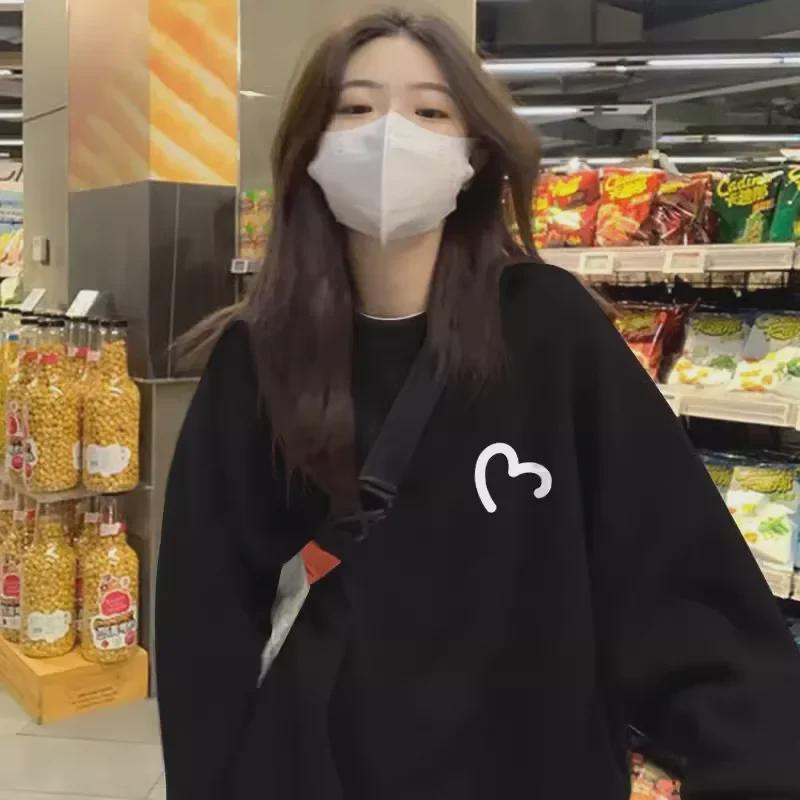 Dámská plus sametová evropská modrá mikina s kulatým výstřihem - Jaro/Podzim 2024 Volný střih top