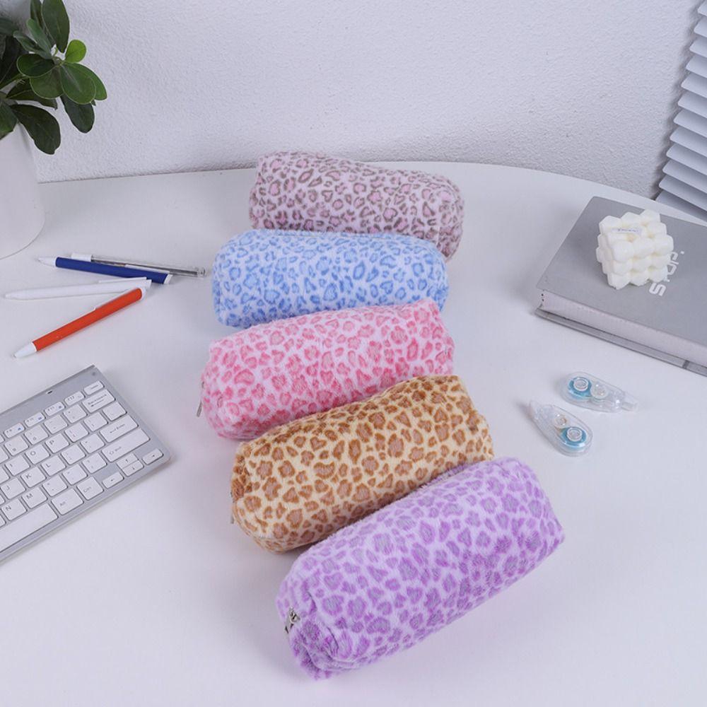 Leopard Printted Pattern Pen Bag Plush Pen Box High Quality Stationery Organizer  School Office