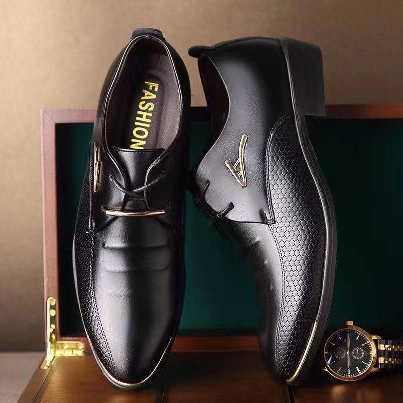 Men's Autumn Plus Size Men's Shoes Dress Leather Shoes Men's Business Casual Shoes Lace-up Pointed Toe Low Top Single Leather Shoes