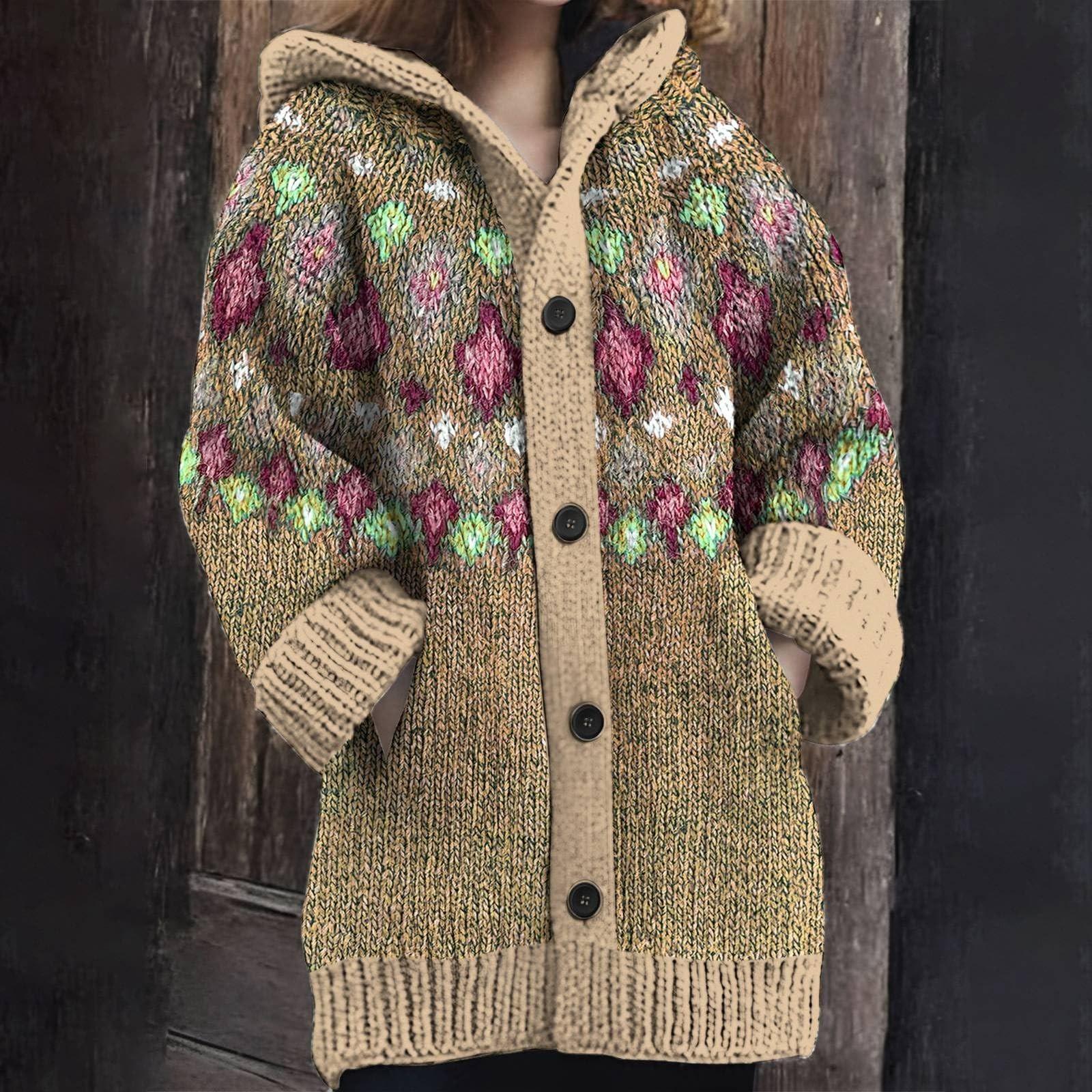 

Женские зимние свитера, пальто на пуговицах с капюшоном, трикотажные толстовки с капюшоном, свободные теплые куртки с длинным рукавом, верхняя одежда L