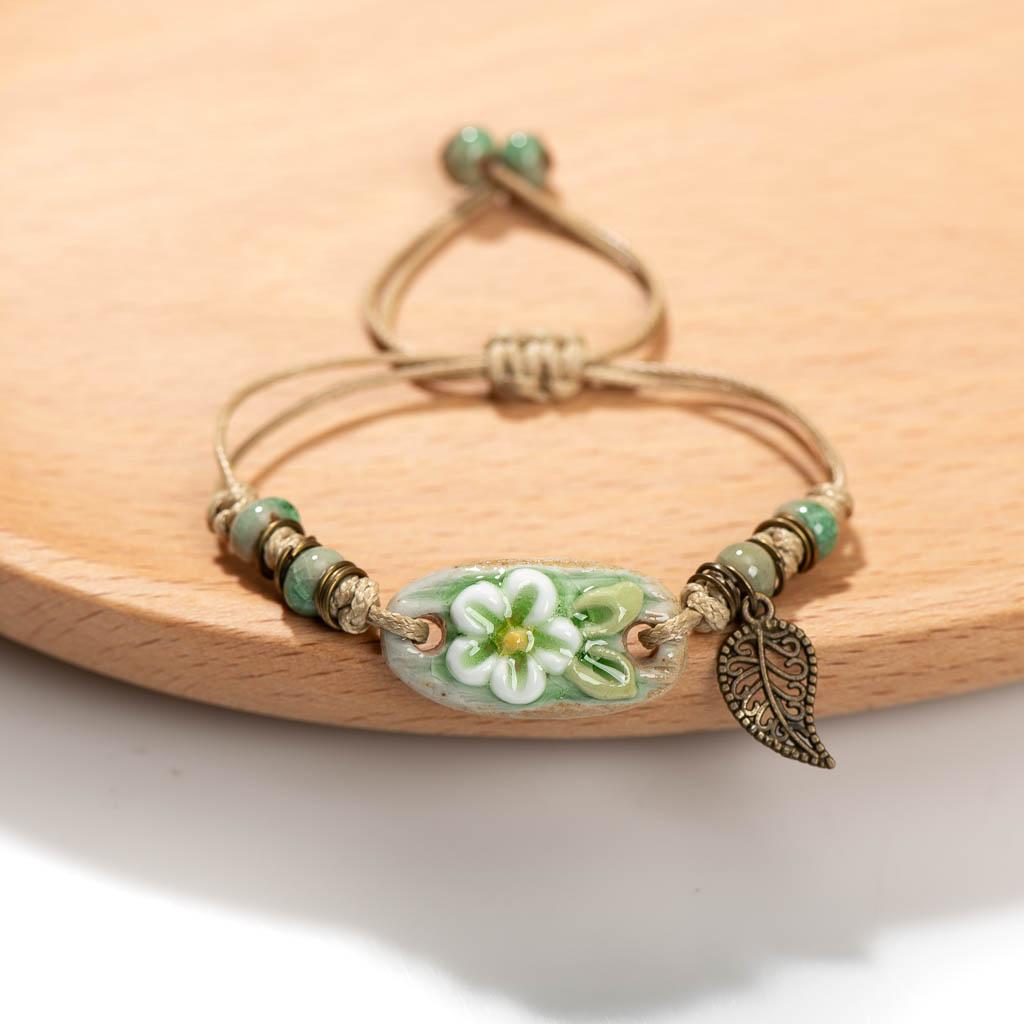 Forest Series Plant hand-kneaded Ceramic Adjustable DIY Bracelet For Women Gift Jewelry #CZ501