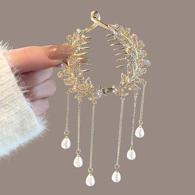 Fermaglio per capelli con nappa di perle Donne Pinza per capelli Chignon Barrette Porta coda di cavallo Forcine