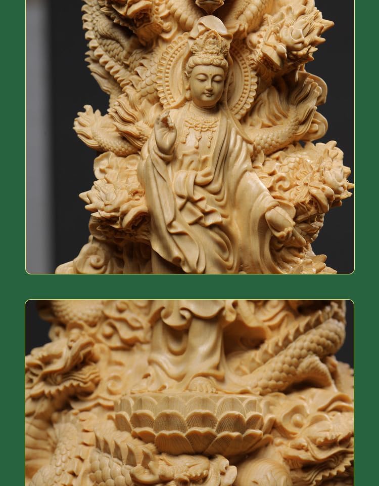 Dragon God Buddha Statue [Nine Dragon Kannon Bodhisattva] Kannon Ornament for Good Fortune and Prosperity, for Buddhist Altar, Hinoki Wood Carving (He
