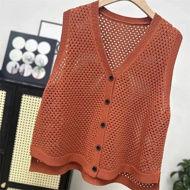 Knitted Vest Coat Women Spring Autumn Hollow Sweater Sleeveless Jacket Ladies Loose Large Size Cardigan Waistcoat Top