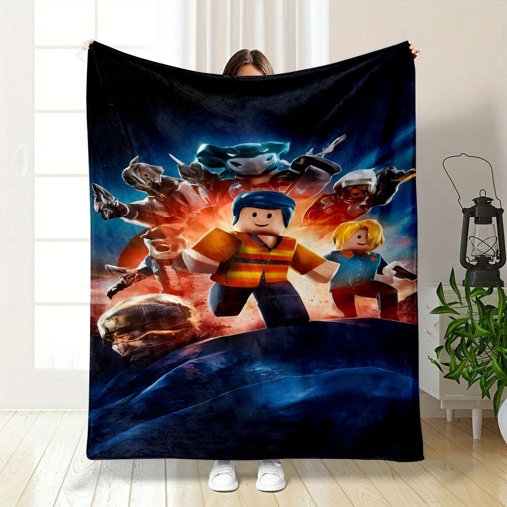 "Epic Space Adventure with Block Characters" Patterned blanket, flannel, suitable for all seasons, home decor, warm and cozy