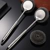 Stainless Steel Pot Brush Long Handle Can Be Hung Household Kitchen Cleaning Dishwashing Steel Brush Replacement Steel Ball