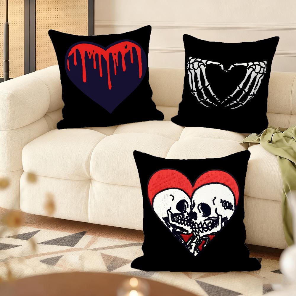 Cool Skull Heart Cushion Cover Silky Short Plush Double-Sided Printed Pillow Case For Sofa All Seasons Home Decor Gift