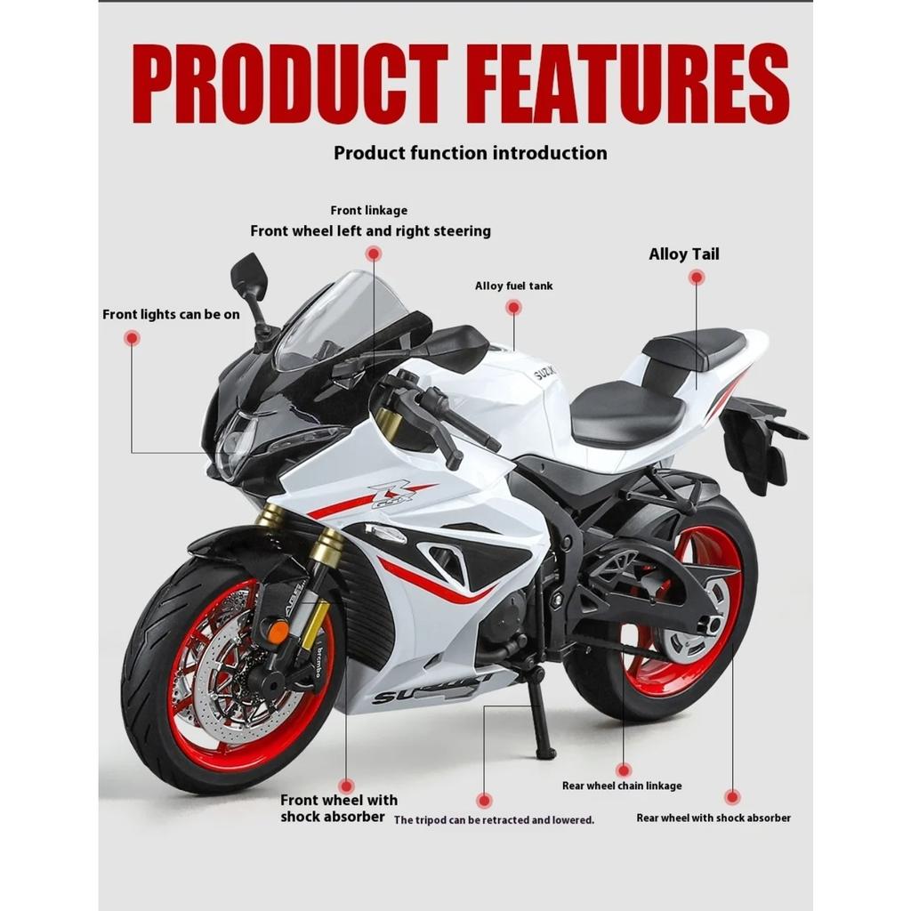 1/9 Suzuki GSX-1000R Diecast Motorcycle Model Toys for Boys Kids Gifts