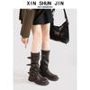 Belt Buckle Thick Bottom Pleated Pile Boots Women's New Sweet Cool Spice Girl Medium Tube Black Knight Pant Pants Fashion Boots