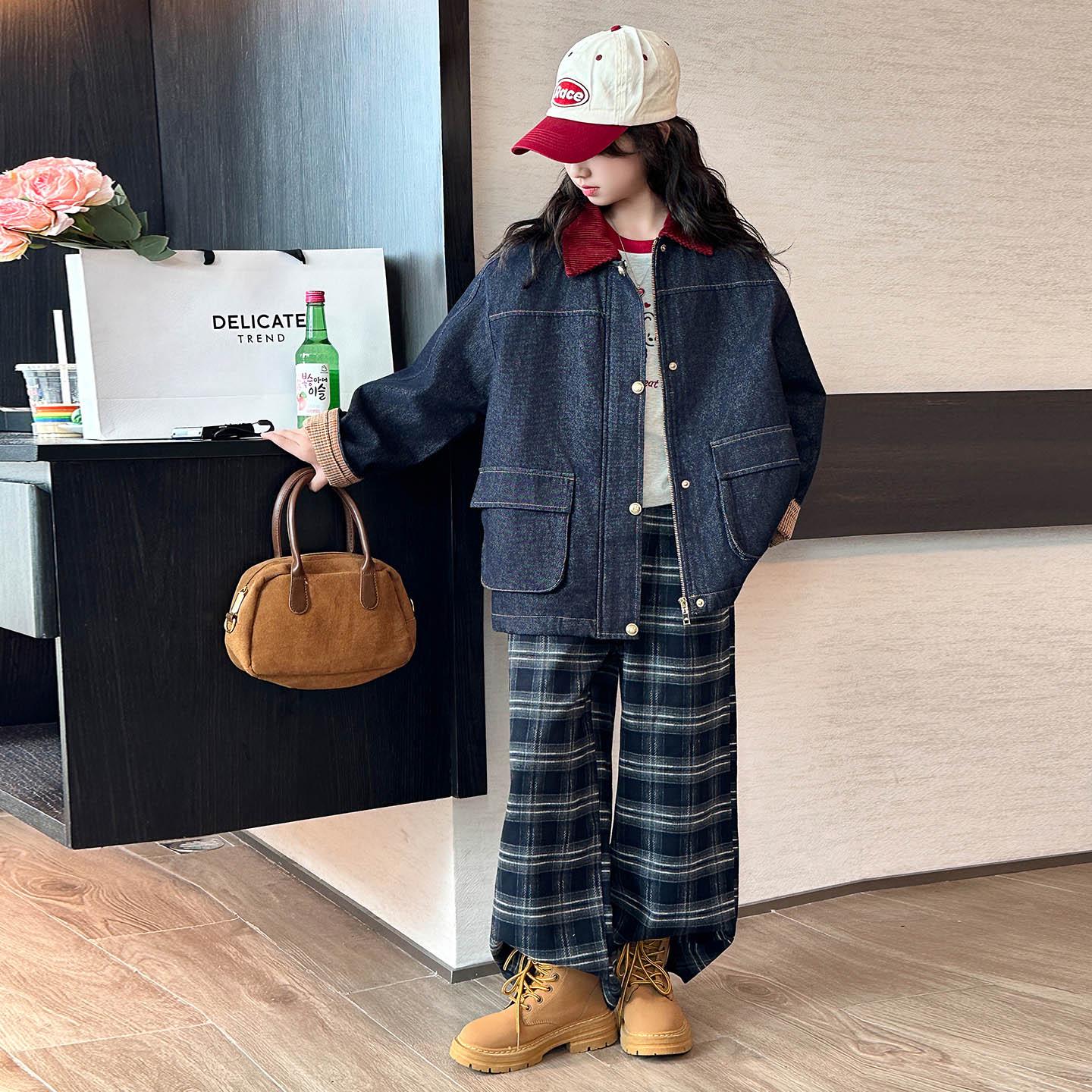 

2025 New Autumn & Winter Quilted Girls Denim Jacket 170 cm