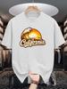 Unisex Beige Crew Neck Tee Vintage California Cursive Logo Giant Ocean Wave Orange Sunset Surf Coast Retro Holiday Cotton Top
