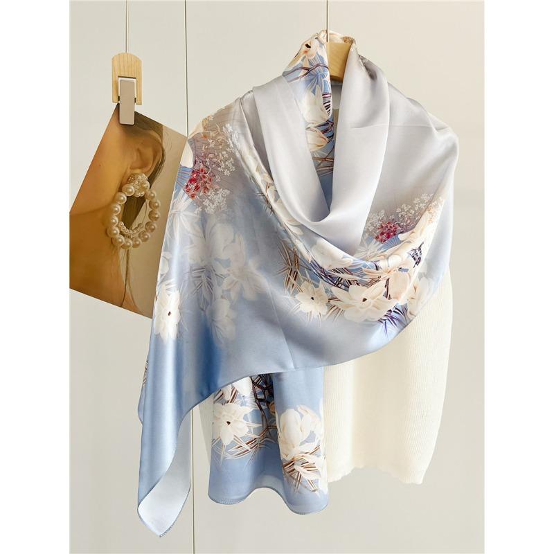 Silk Plain Crepe Satin Long Silk Scarf for Women