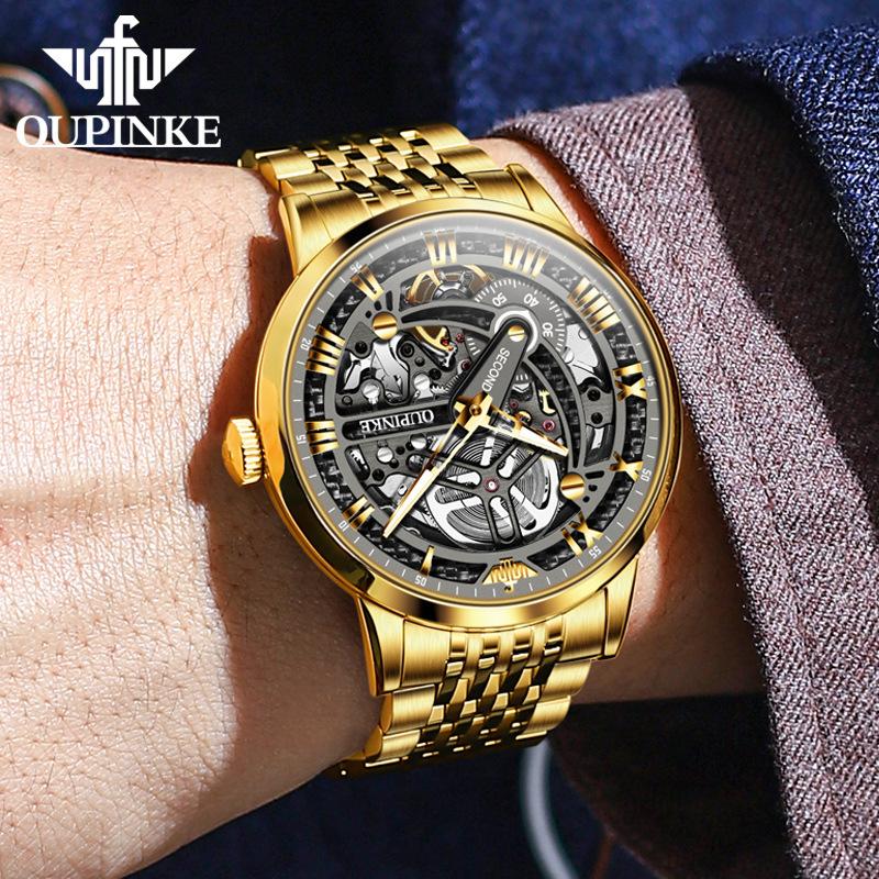 OUPINKE Men's Watch Automatic Mechanical Watch Hollow Business Waterproof Machine High-end Watch