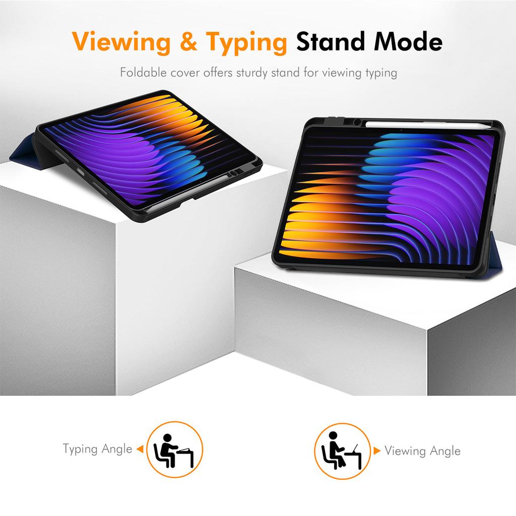 For Xiaomi Pad 7 Pro/Xiaomi Pad 7 ENKAY Tri-Fold Stand Tablet Case PU Leather+TPU Smart Cover with Pencil Holder