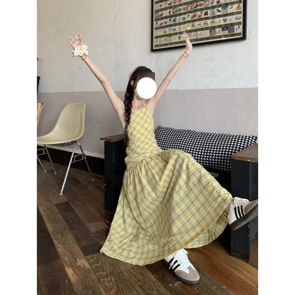 Summer Dopamine Wear Dali Holiday Beautiful Neck Suspender Dress Femininity Skinny Backless Long Skirt
