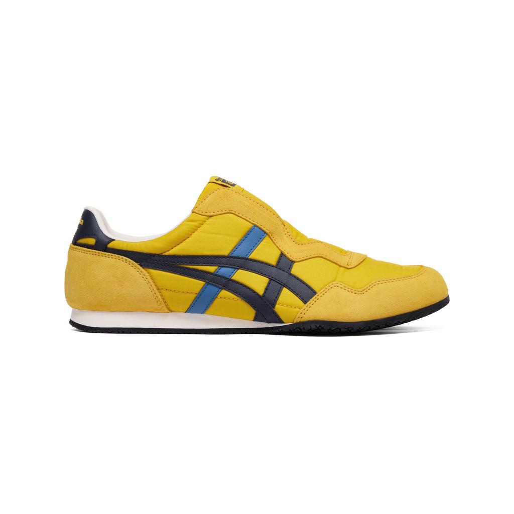 Onitsuka Tiger Serrano Slip-On Fabric Classic Versatile Lightweight Breathable Easy-On Casual Shoes Unisex sneaker Yellow Dark-Blue 1183C615-750
