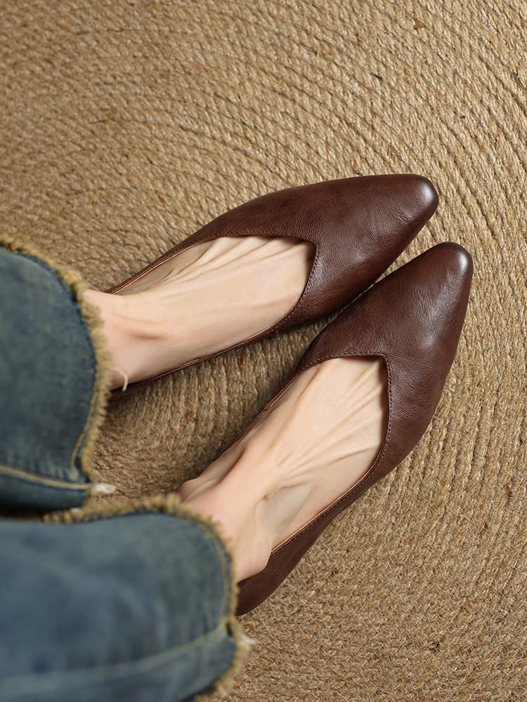 Chao Soft Pointed Leather Shallow Mouth Single Shoes Women's One Foot Pedal Women's Shoes Versatile Two Wear oL Professional Work Shoes