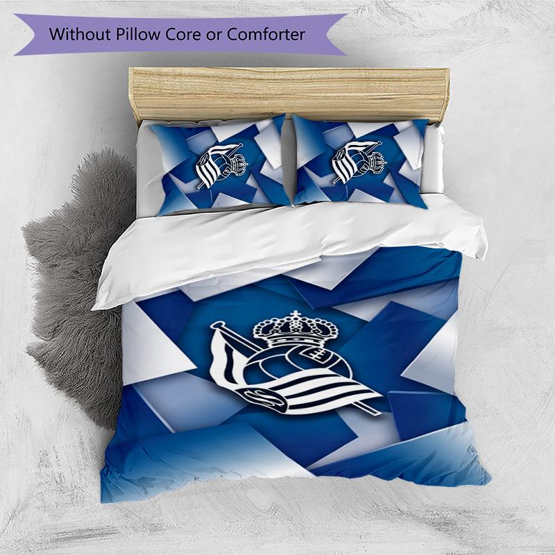 Real Sociedad FC Printed 3PCS Bedding Set Breathable Duvet Cover with Pillowcases Decorative Bed Linen for Bedroom Home