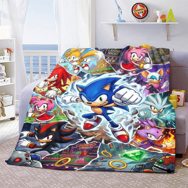 Sonic Anime Flannel Blanket Soft Cozy Warm Throw Lightweight Blanket for Bed Sofa Home -QJY