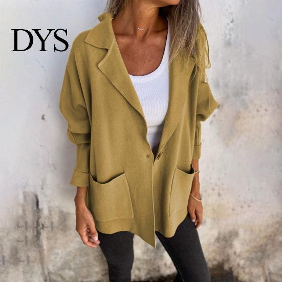 Solid Color Jacket Women Autumn Winter Lapel Collar Loose Casual Coat with Pocket Single-breasted Long Sleeves Top