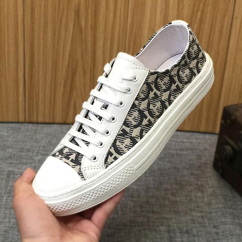 Men's 2024 Spring/Summer European Canvas & Genuine Leather Casual Shoes in White - Trendy & Versatile Korean Style.