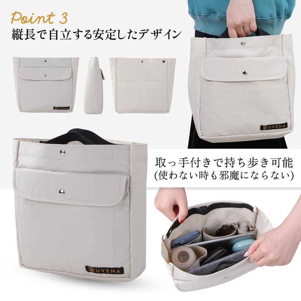 UVENA Women's Bag-in-Bag with Anti-Skimming Pocket, Stands Upright, Large Capacity, Lightweight Nylon, Perfect for Commuting, Travel, and Secure