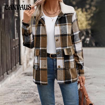 Autumn and Winter Women's Jacket Milled Lapel Check Coat