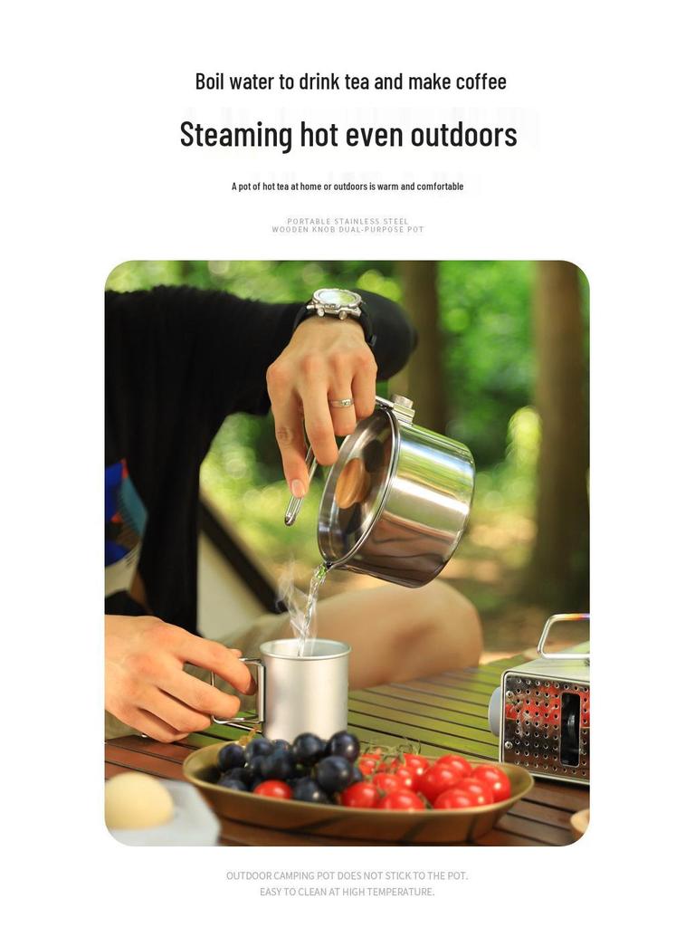 304 Stainless Steel Camping Kettle & Detachable Soup Pot