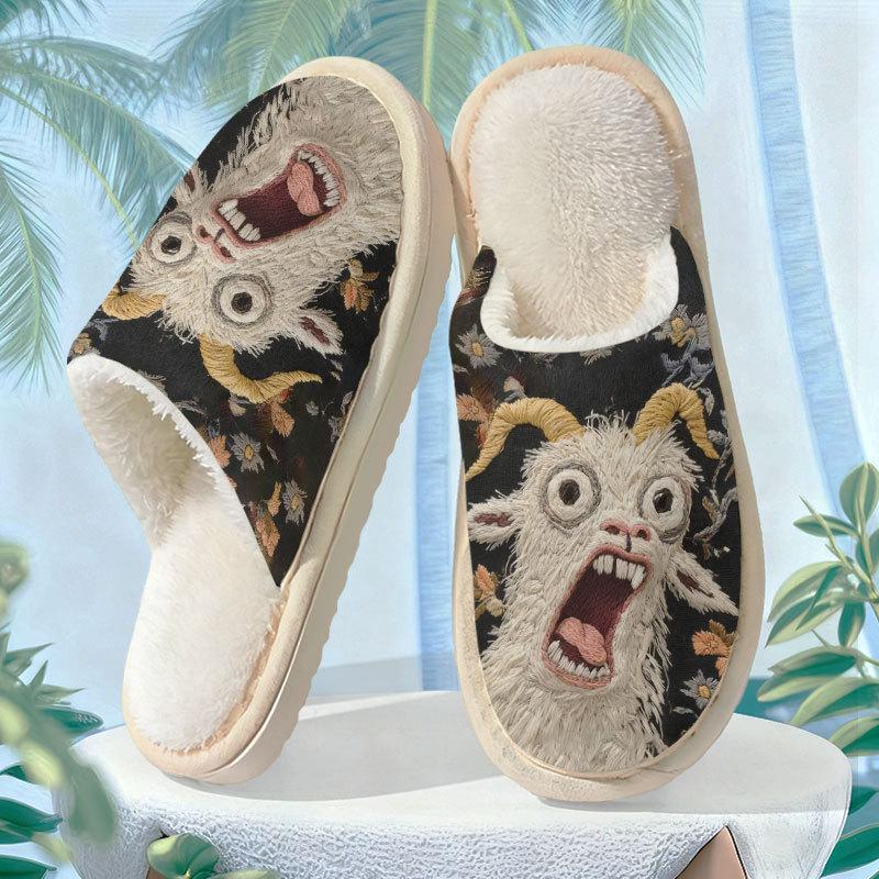 Hot Selling Scream Goat Pattern Cotton Slippers for Men and Women - Autumn/Winter Collection